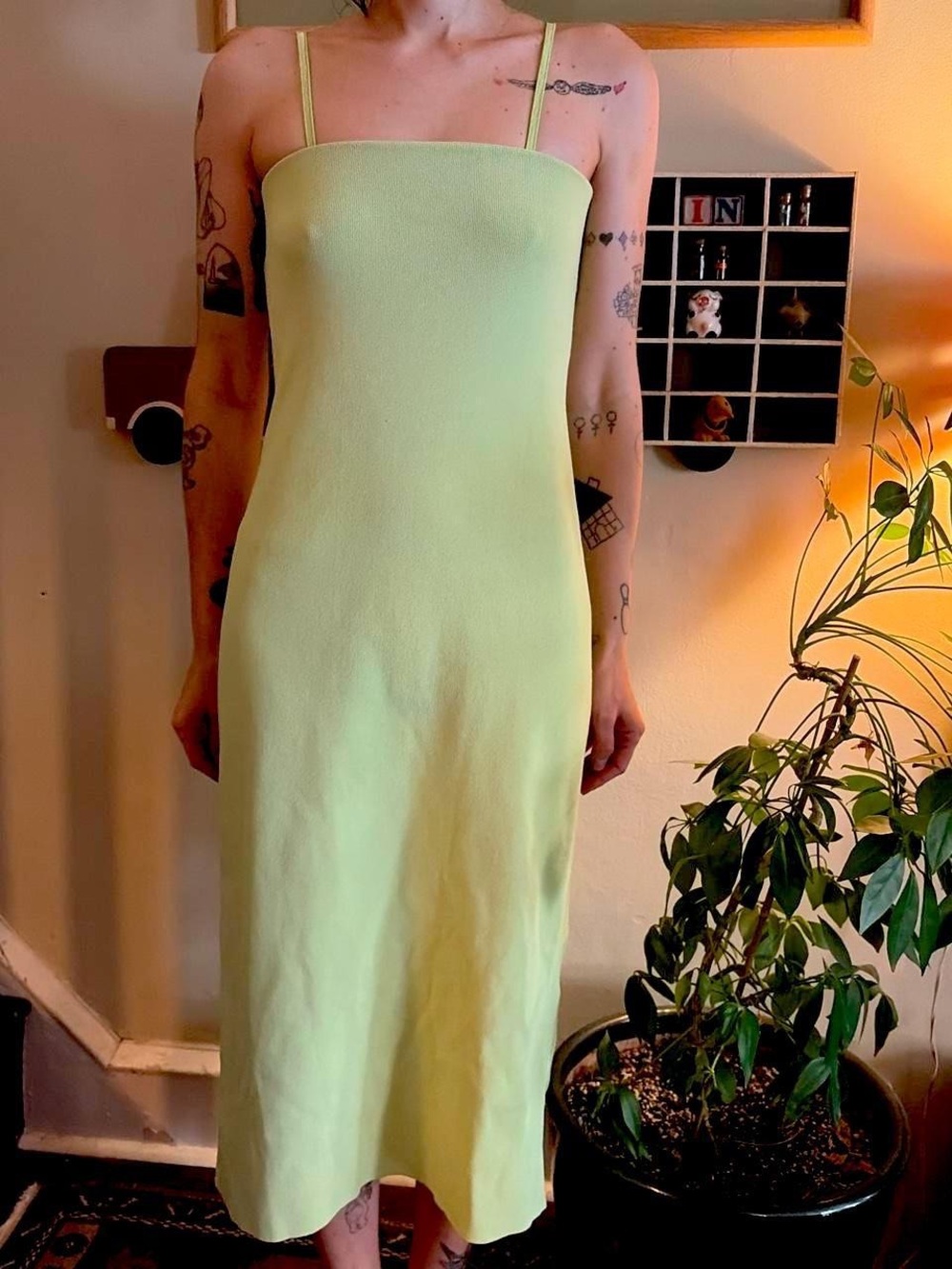 Strapline Midi Dress in Light Lime Green